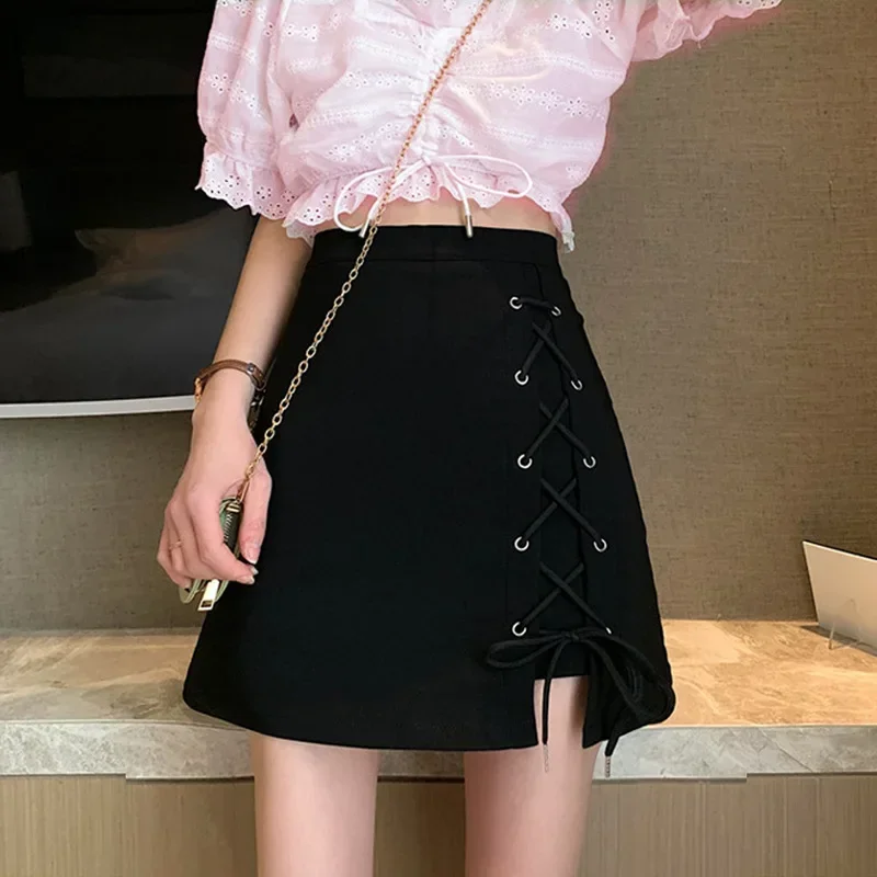 Women Vintage Sexy Zipper Slit Mini Skirts High Waist Slim Fit Bag Hip Skirt Female Summer Y2K Street Anti-Glare Denim Skirt
