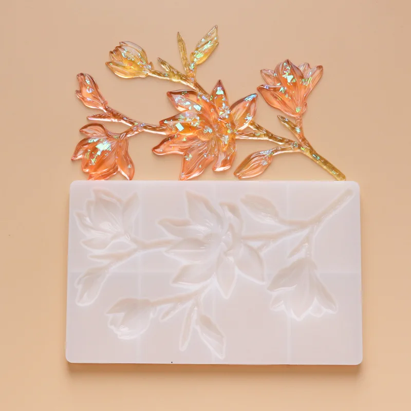 Retro Jade Orchid Silicone Mold Camellia Crystal Dropping Gel Mold Soft Ceramic Flower Decoration Pendant Flip Sugar Mold