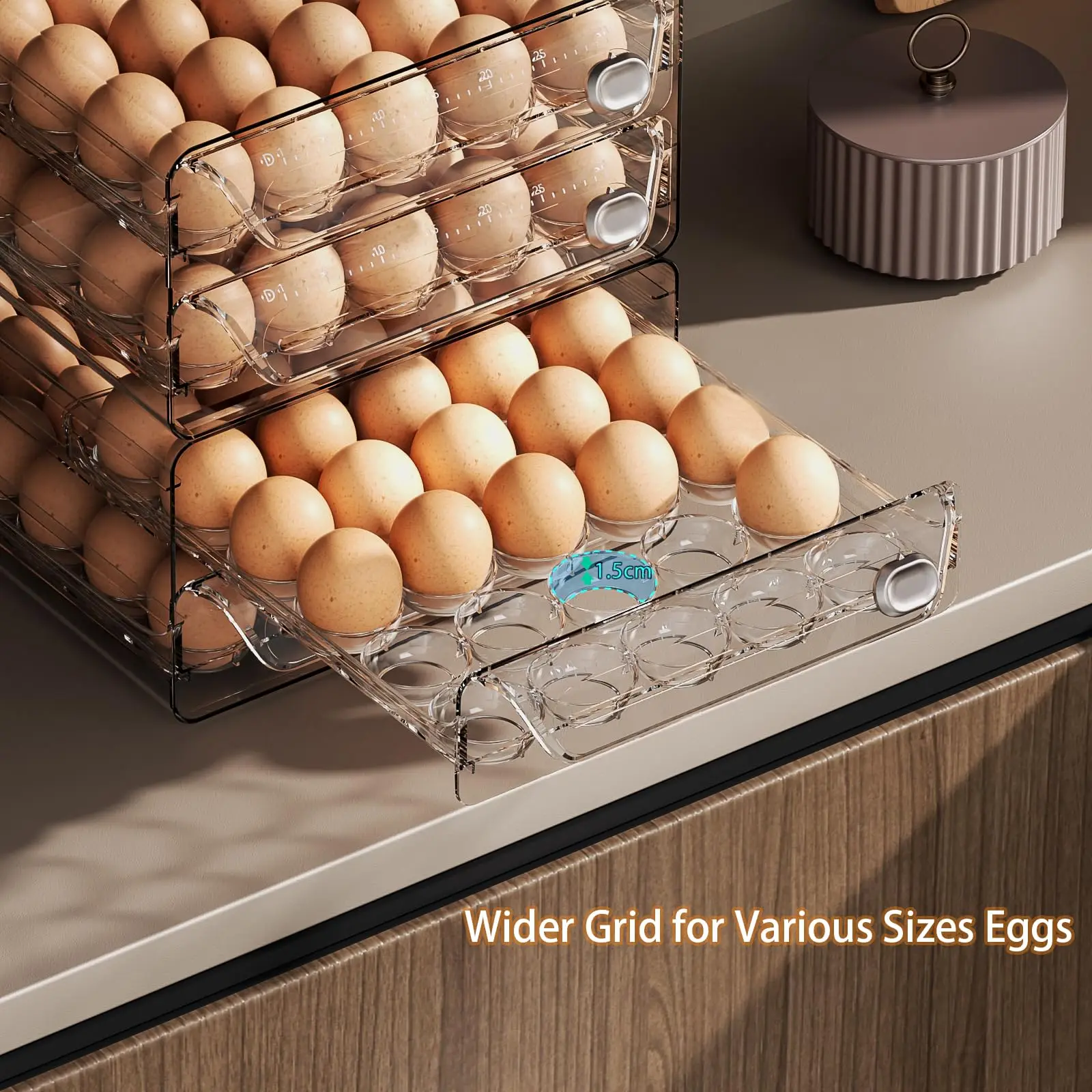 Description Picture 4 of itemEgg Holder for Refrigerator Drawer Organizer Clear Fresh Storage Box with Time Scale Large Capacity Tray