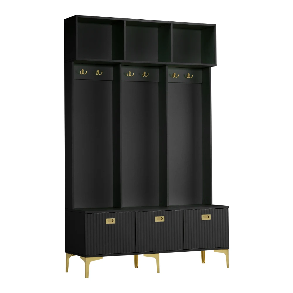 PINGGO Garderoben-Set, Bank, multifunktionale Aufbewahrungsbank, offene Aufbewahrung, 6 goldene Hakenfüße für Flur, Wohnzimmer, Wohnmöbel – Detail 13