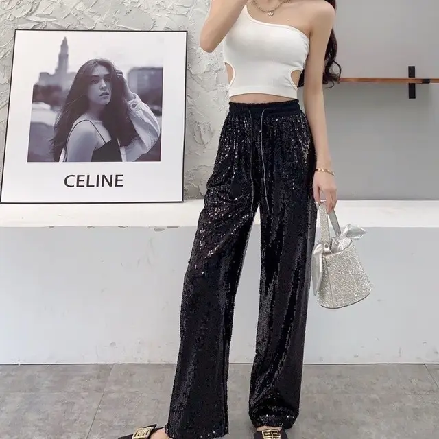 パンツ SPARKLING PANTS nqgsntc Women's High Waist Sequin Pants Sexy Party Sparkle