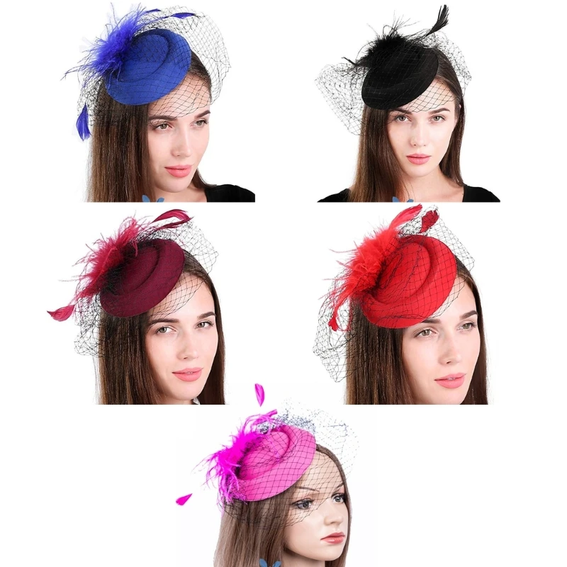 

Tea Party Fascinator Derby Hat Women Fascinator Headband Veil Feather Fascinator Derby Pillbox Hat Cocktail Veil Mesh