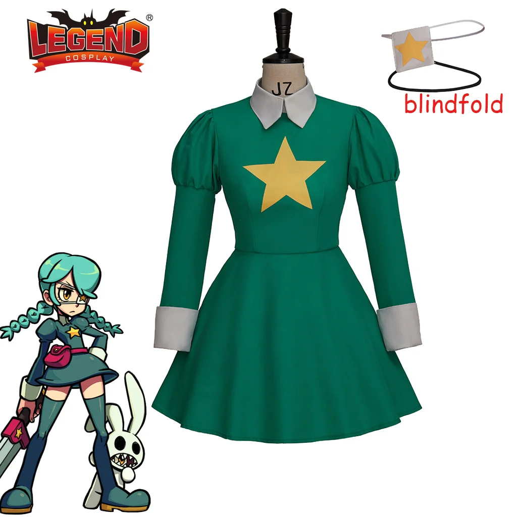 

Skullgirls Annie Cosplay Costume Skullgirls Annie of The Stars Cosplay Dress Game Women Fighting Costume with Blindfold Eye Mask