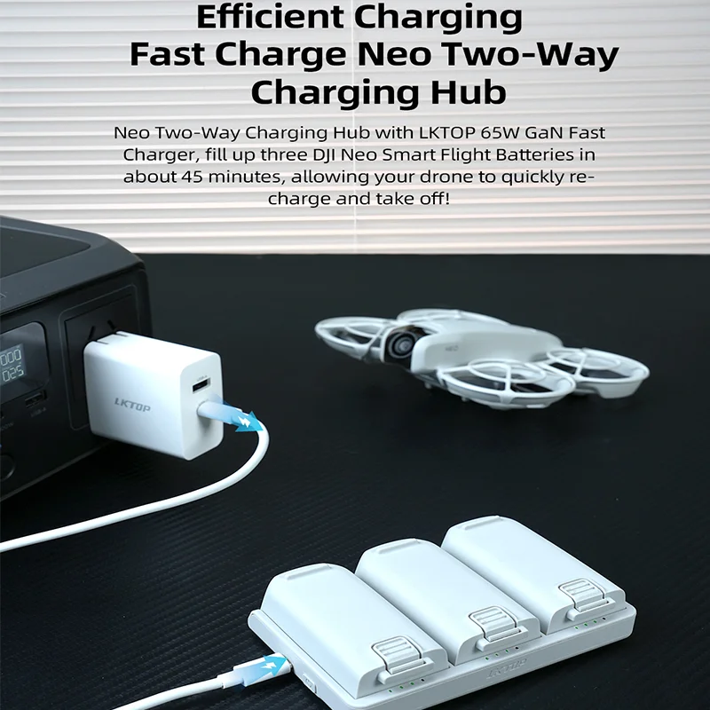 Chargeur rapide 65W 3 voies pour batterie DJI NEO