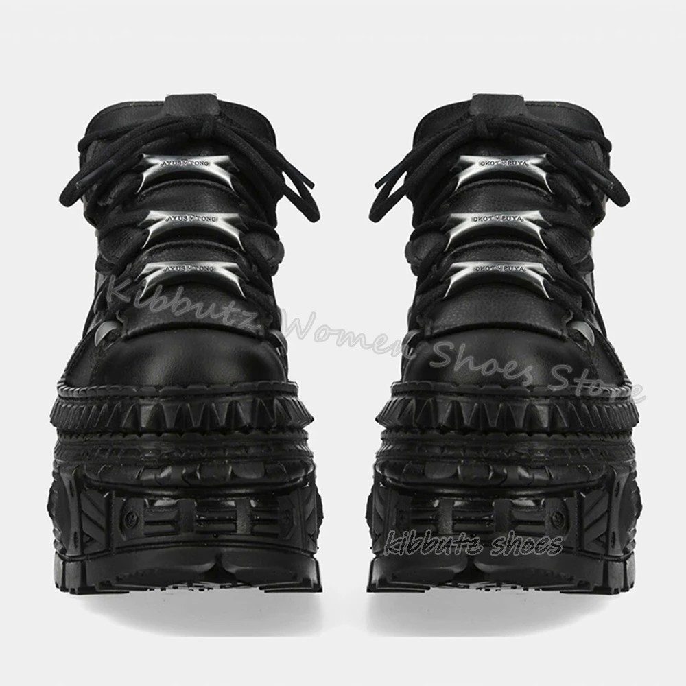 Rivets Gothic Sneaker Thick Bottom Platform Punk Rock Dark Style Lace-Up Fashion Sexy Women Shoes Round Toe Genuine Leather New 6