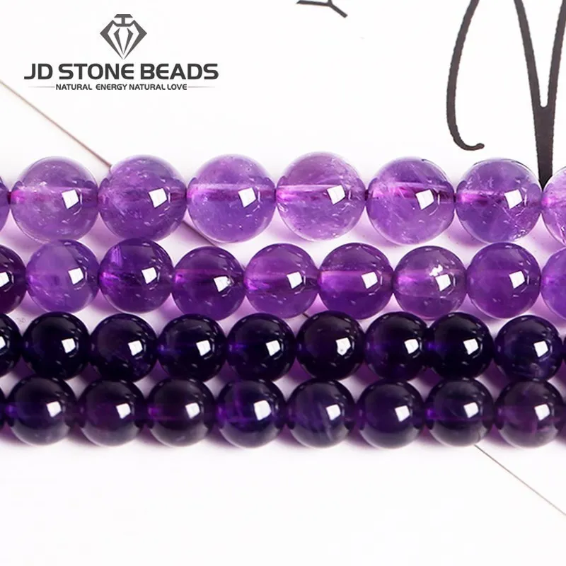 Perle d'Espacement Ronde en Pierre Naturelle de Qualité, Clip Violet pour Bijoux, Accessoire de Bracelet de Bricolage, Vente en Gros