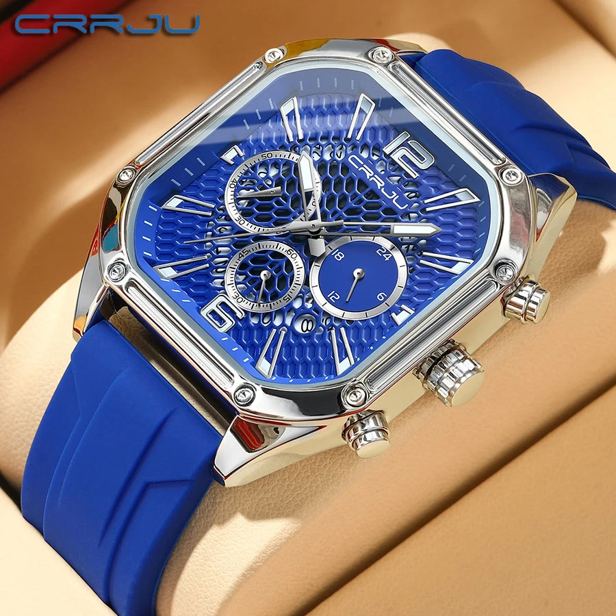 

CRRJU Fashion Men Watch Top Brand Luxury Waterproof Sport Mens Watches Silicone Automatic Date Military Chronograph Wristwatch