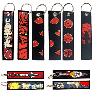 Portachiavi Naruto Anime Itachi Portachiavi ricamati per uomo Cartoon Motociclette Auto Portachiavi Studente Zaino Pendenti Gioielli Regalo 1