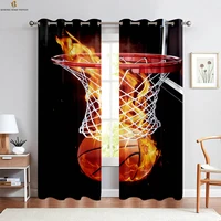 Flame Basketball Sports 3D Printed Curtains Bedroom Living Room Kitchen Decorative Curtains Home Decor 2 Pieces 1
