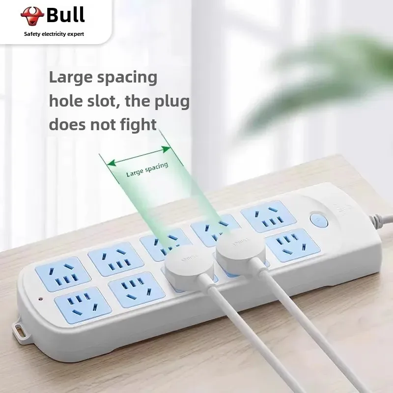 thumbnail image 1 of Regleta de enchufes múltiples de la marca Bull, de línea larga, multifuncional, para el hogar, dormitorio, enchufe eléctrico con cables, 1 of 4