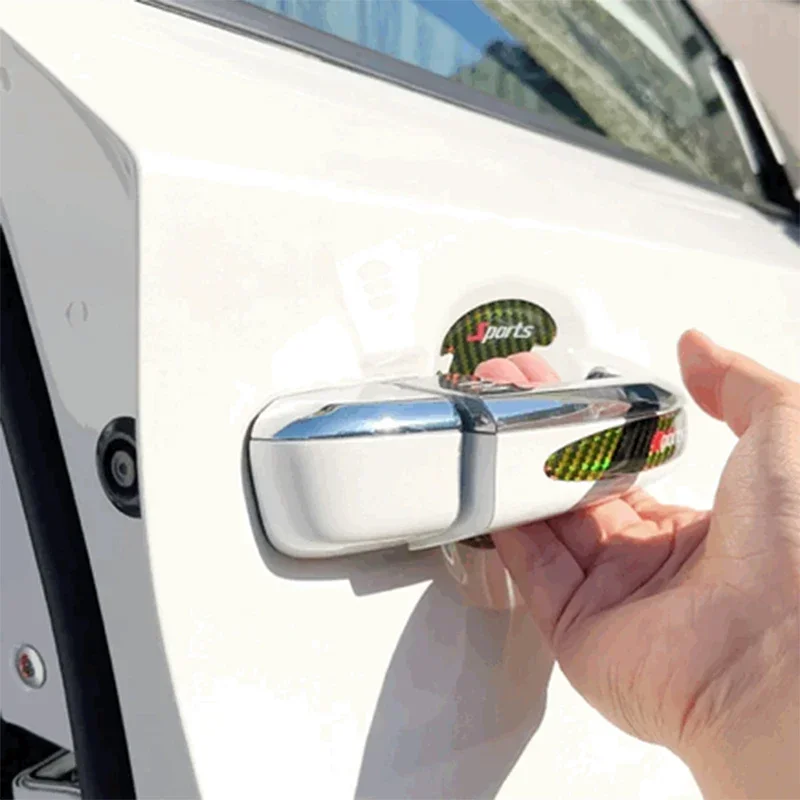8PCS Carbon Fibre Car Door Handle Reflective Strips Universal Laser Anti-crash & Anti-scratch Body Decoration Reflec