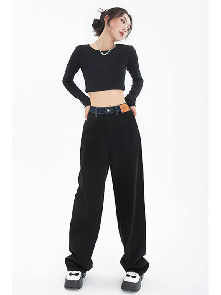 Black Baggy Straight Jeans For Women Korean Fashion Streetwear High Waist  Wide Leg Denim Pants Female Loose Mopping Jean Trouser