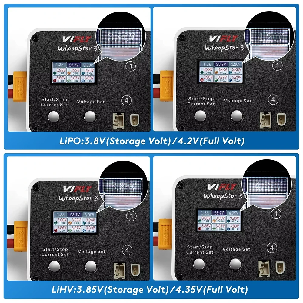 VIFLY WhoopStor 3 V3 6-портовое 1S LIPO Зарядное устройство для аккумулятора с функцией хранения Цветной ЖК-дисплей для RC FPV BT2.0 PH2.0 thumbnail 2