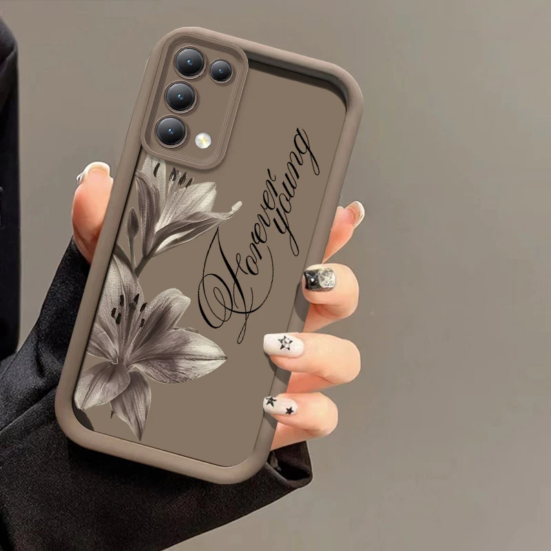 Lily Flower Print Silicone Shockproof Matte Phone Case