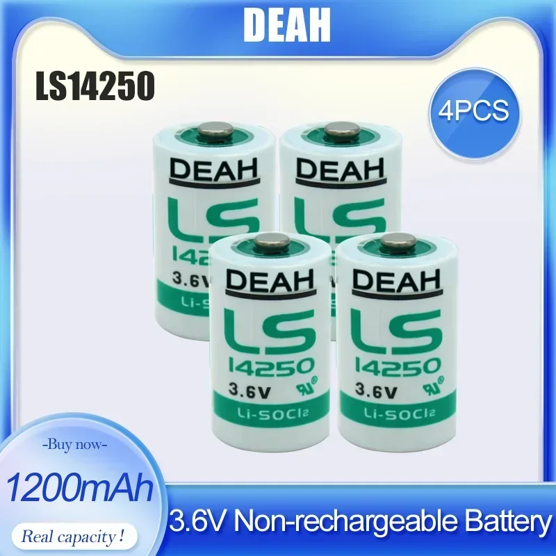 Disposable Lithium Battery 4pcs 3.6V 1200mAh 14250 LS14250 1/2AA TL-5902 Li-SOCl2 Non-rechargeable For PLC Equipment Alarm System CNC Machine