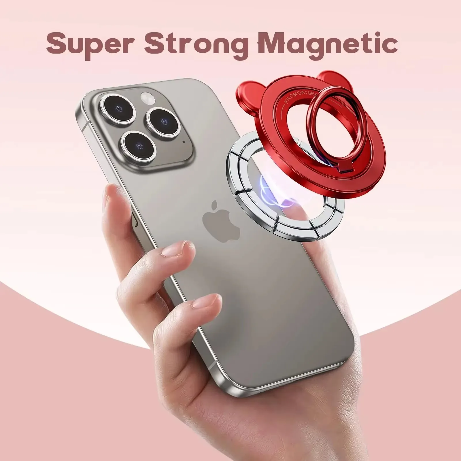 Eary Magnetic Phone Grip Holder Portable Finger Ring Stand With Magsafe 360° Rotation 90° Flip Kickstand for iPhone 16 Samsung