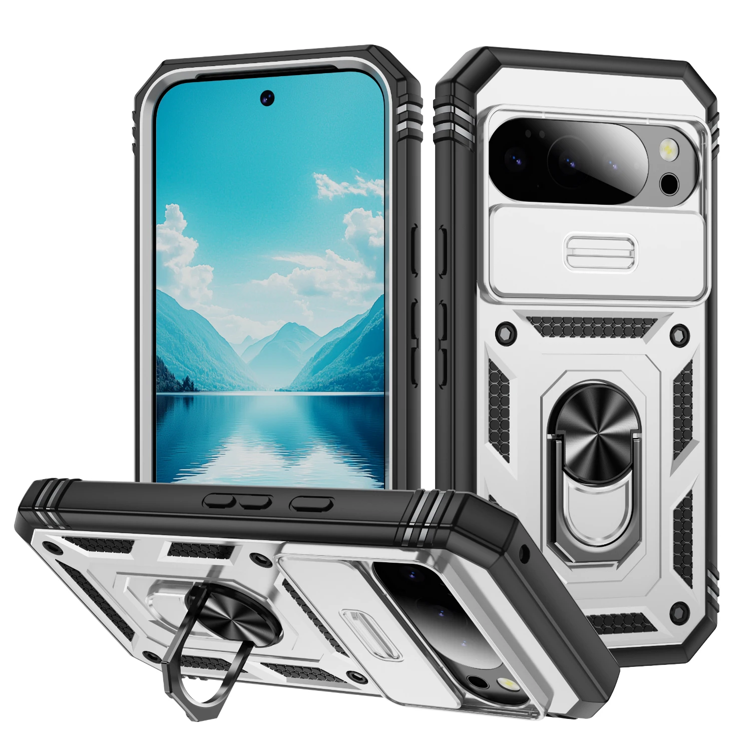 Durable Shockproof Armor Phone Case with Kickstand & Slide Camera Protection
