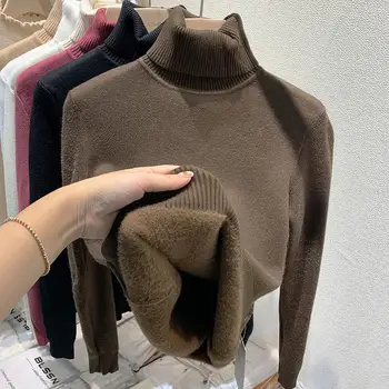 2025 New Thicken High Collar Pullover Women's Sweater Top Winter Warm and Soft Solid Color Inner Wear Bottoming Shirt 2