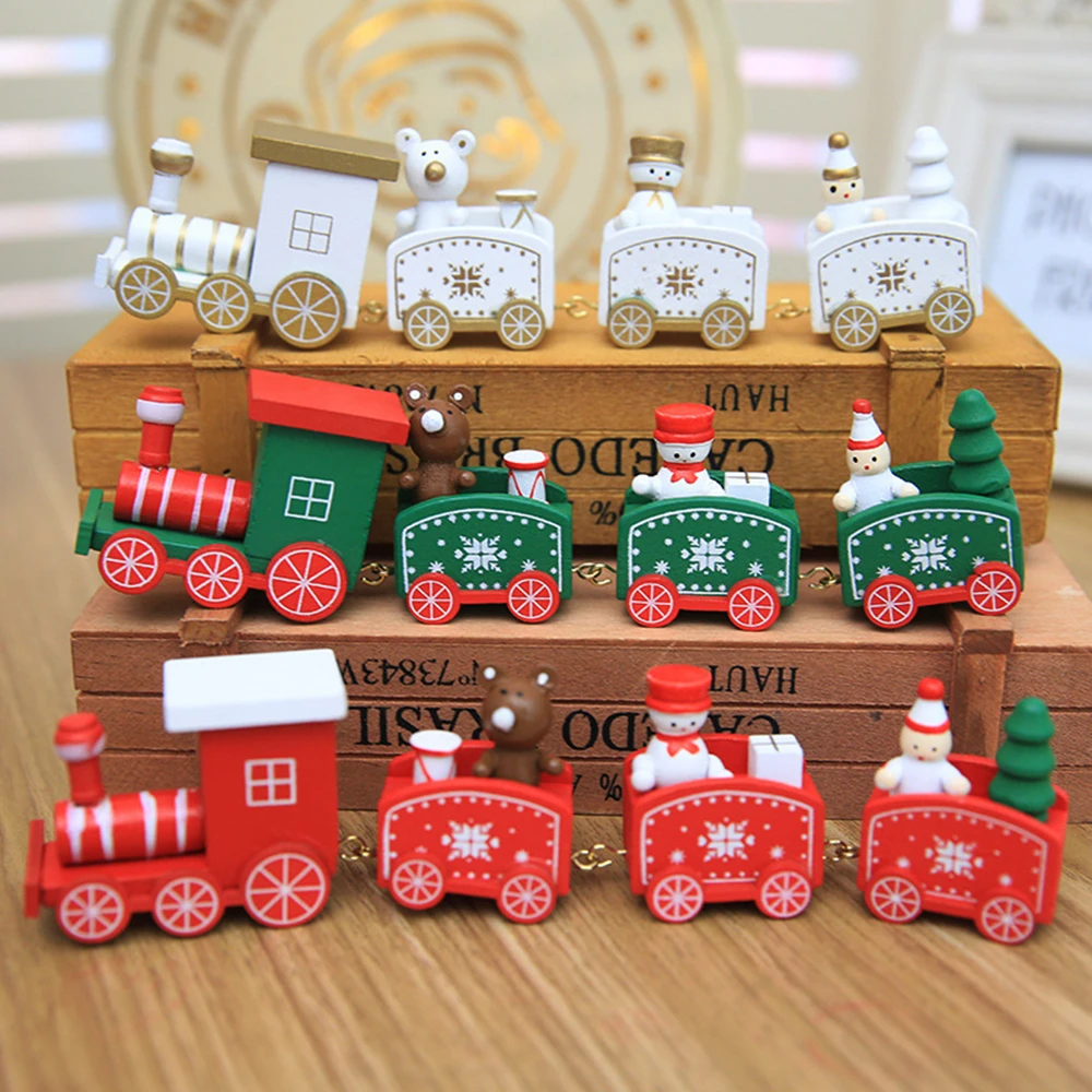 Christmas Wooden Train Ornament Christmas Train Car Gift for Kids Decoration Navidad Home Desk Decor New Year