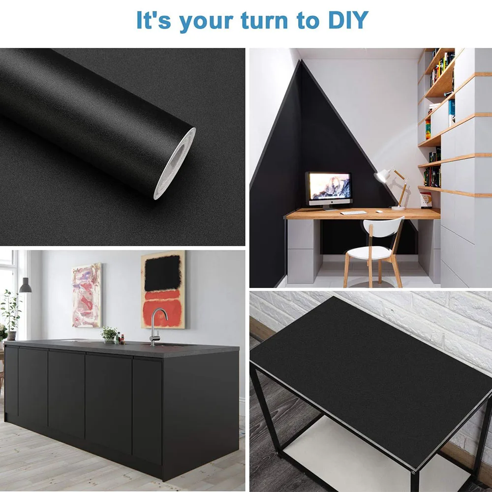 Matte Black Self-Adhesive and Removable Vinyl Wallpaper Waterproof  Contact Paper for Cabinets Countertops Wall Covering 6