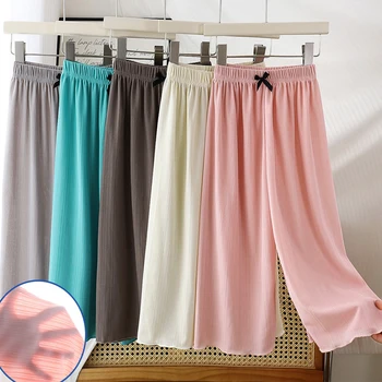 1pcs Summer Kids Wide-leg Pants Girls Children Leisure Sports Straight Pants Baby Bow Loose Trousers Student Comfortable Clothes 1