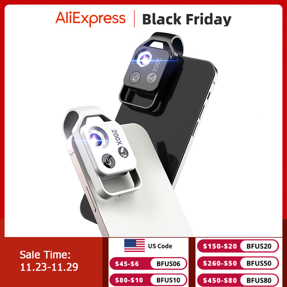 APEXEL 200X Magnification Microscope lens withCPL Mobile LED Light Micro Pocket Macro Lenses for iPhone Samsung  all smartphones