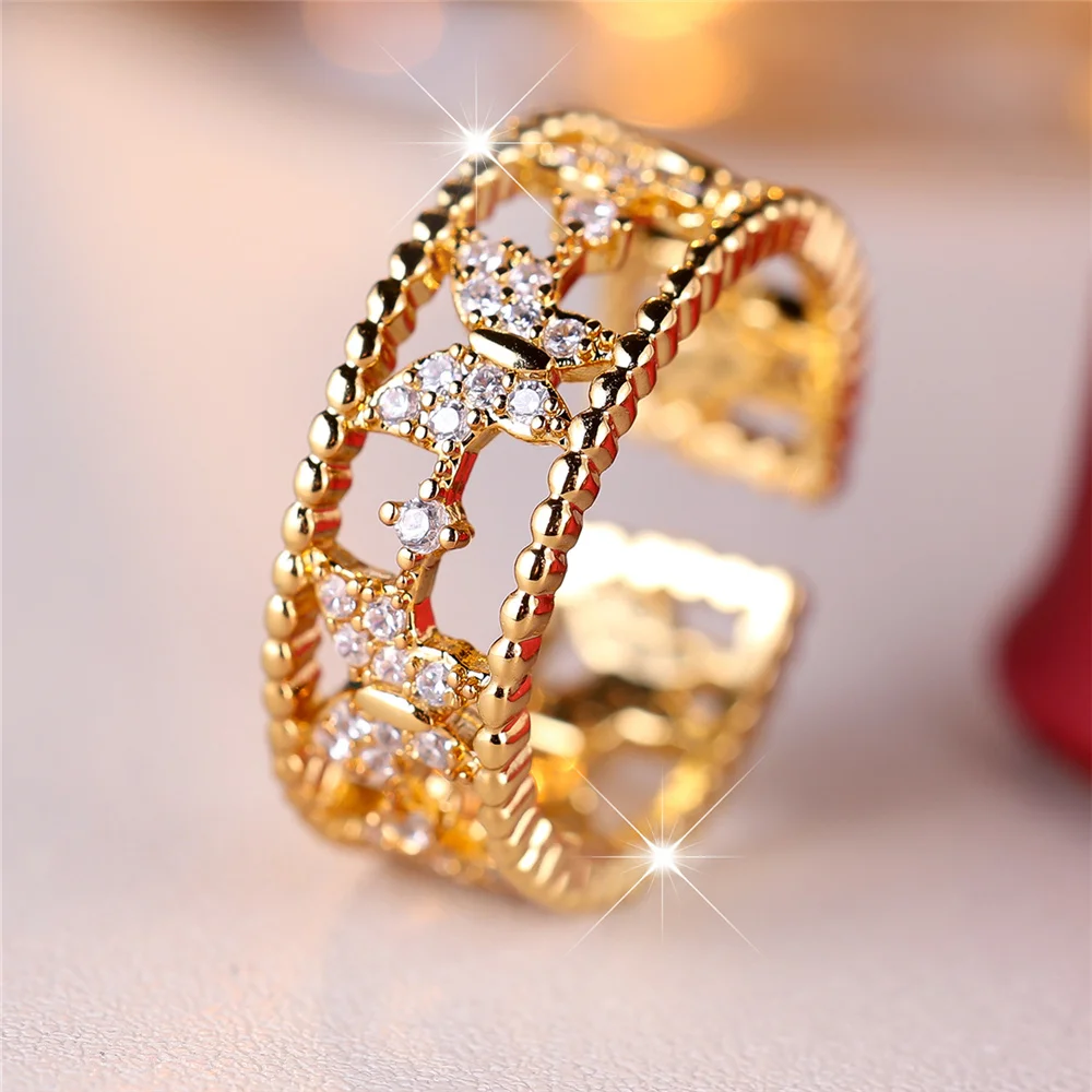 Cute Female Small Butterfly Zircon Stone Adjustable Ring Yellow Gold Color Open Wedding Jewelry For Women