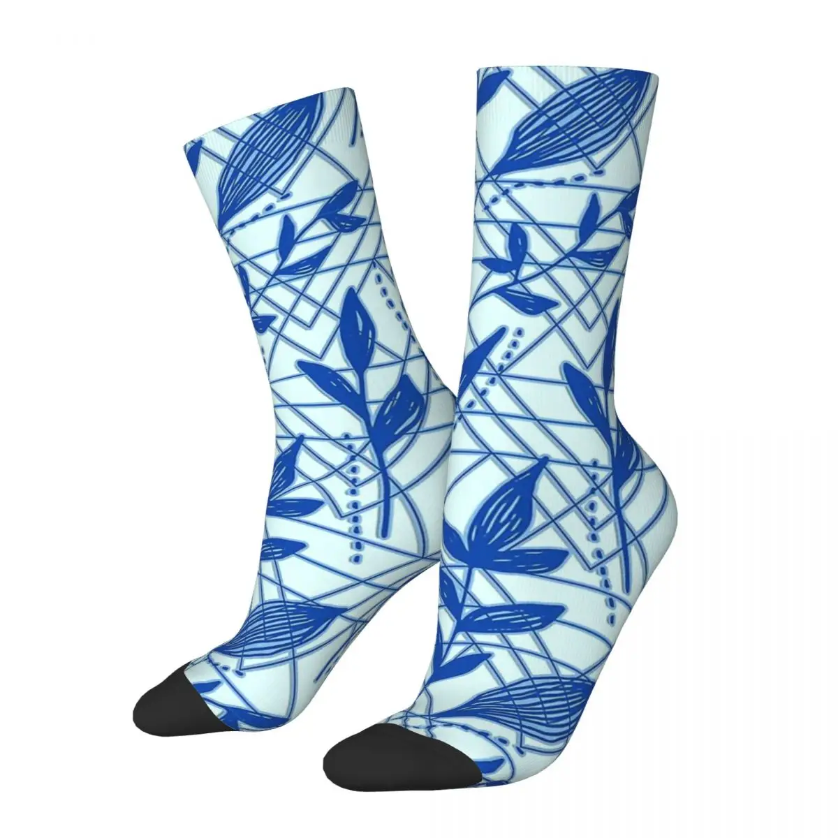 

Funny Crazy Sock for Men CUTE COOL BLUE SHAPE LEAF SEAMLESS PATTERN Hip Hop Vintage Geometric Patterns Boys Crew Sock Casual