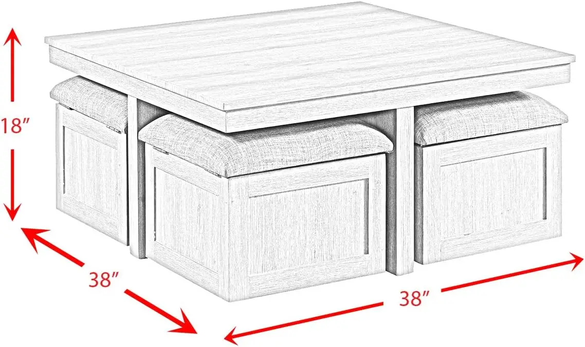 Dawson Coffee Table with Four Storage Stools in Grey