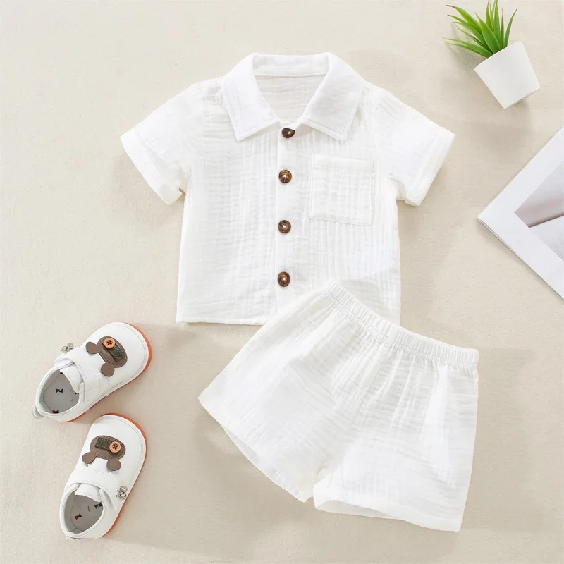 

Summer Kids Clothes Boys Short Sleeve Button-down Shirt with Elastic Waist Shorts Set Outfit Children's Clothing