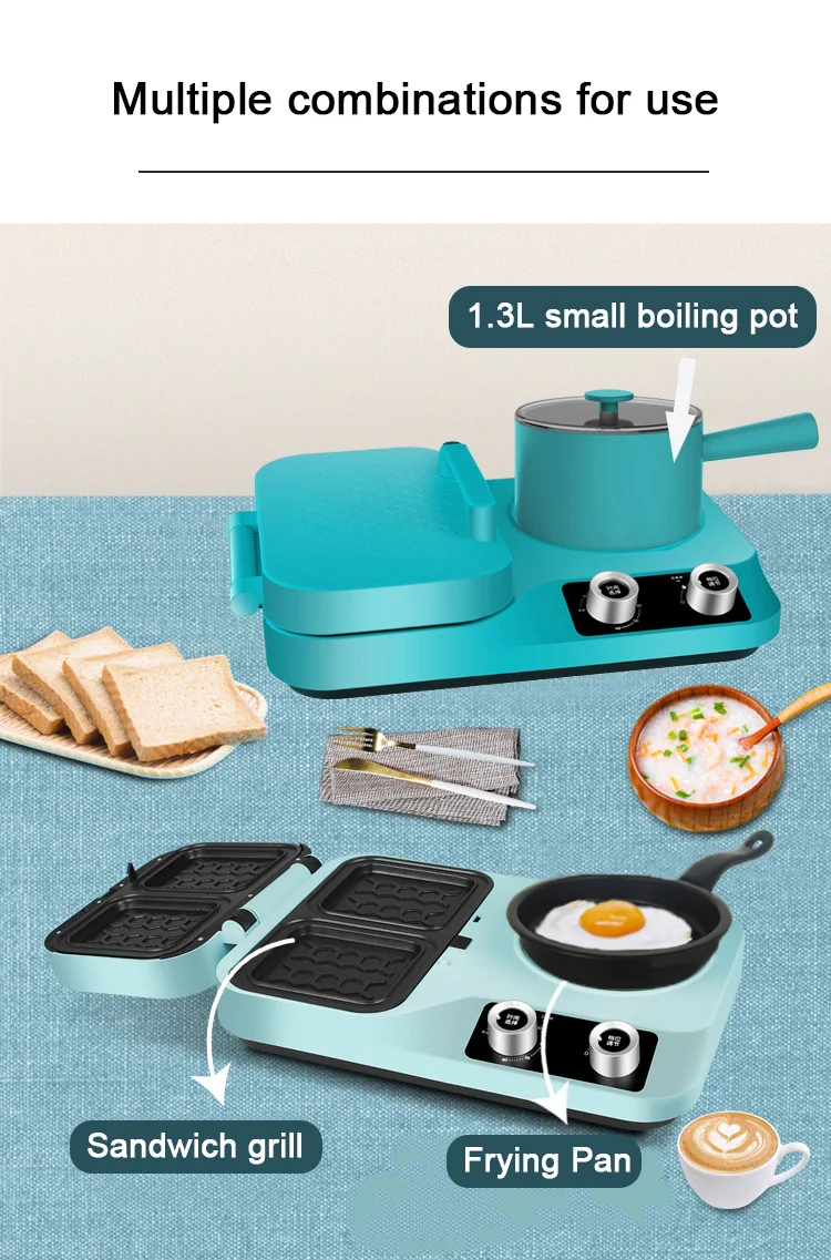Household Electric Breakfast Machine Panini Sandwich Maker Frying Pan Food Steamer Pasta Bread Baking Noodle Cooker Eggs Boiler 4