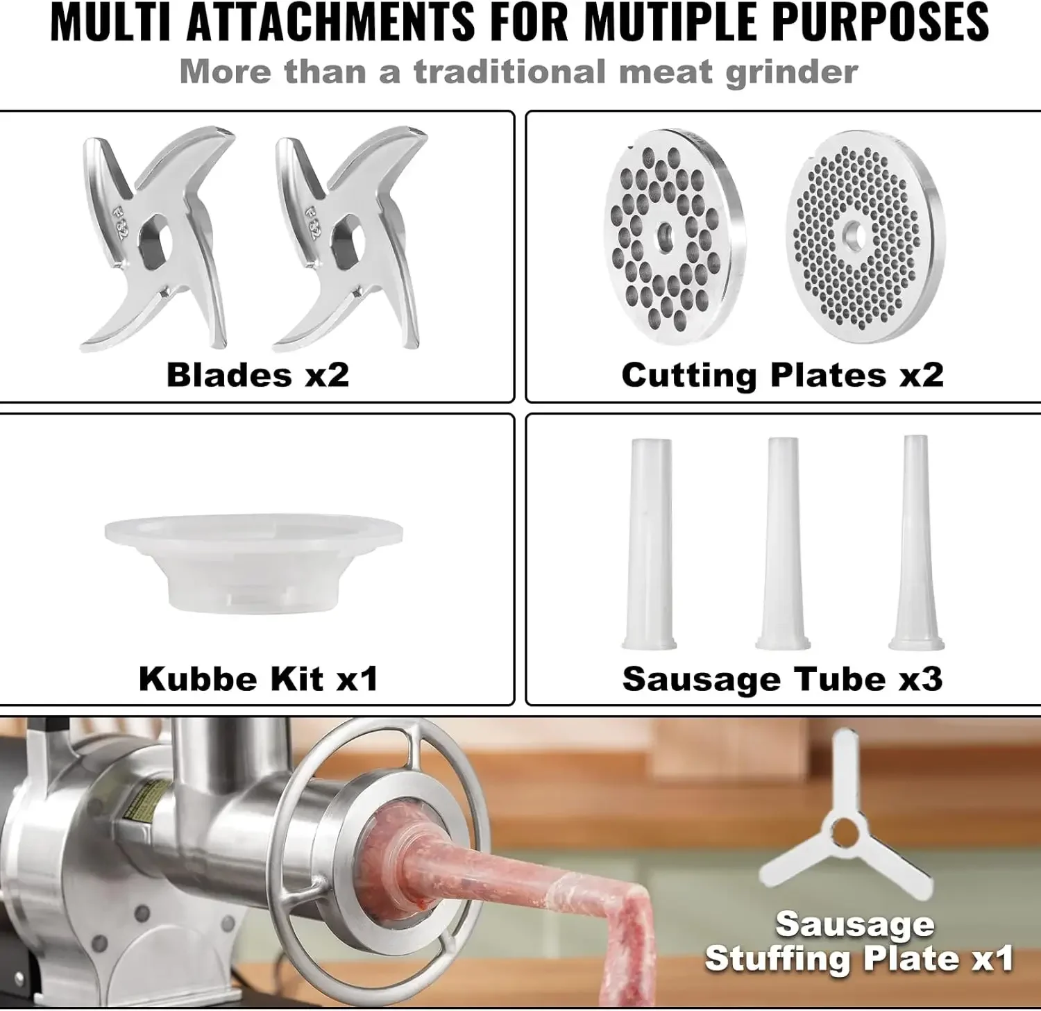 Electric Meat Grinder, 992 Lb/H Capacity, 1100W (4600W MAX) Industrial Meat Mincer w/ 2 Blade, 3 Grinding Plates, Sausage 4