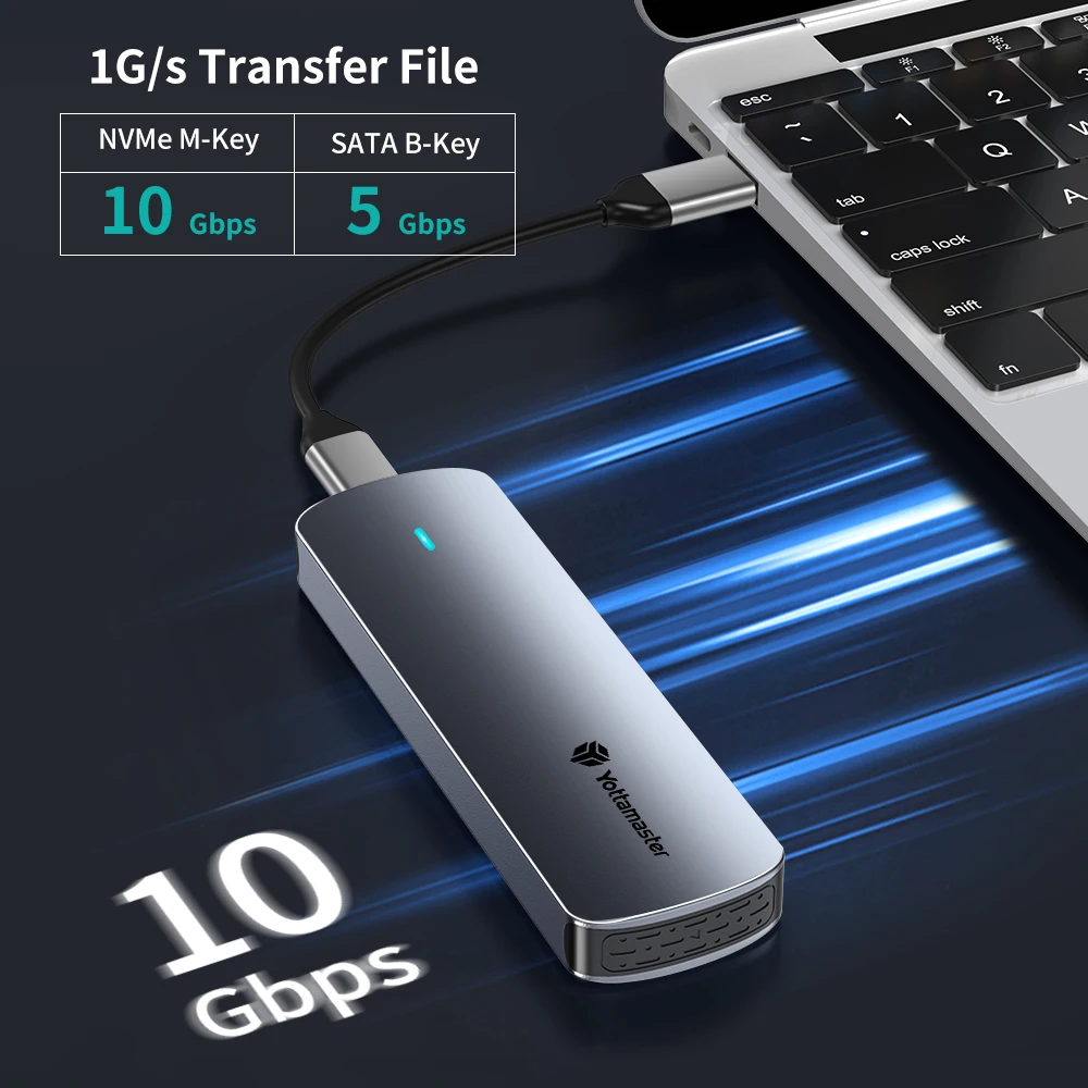 מארז Yottamaster SATA M.2 NVMe SSD עם מתאם NVMe ל-USB כפול פרוטוקול, USB 3.1 Gen2, מארז חיצוני מסוג USB C, סגסוגת אלומיניום