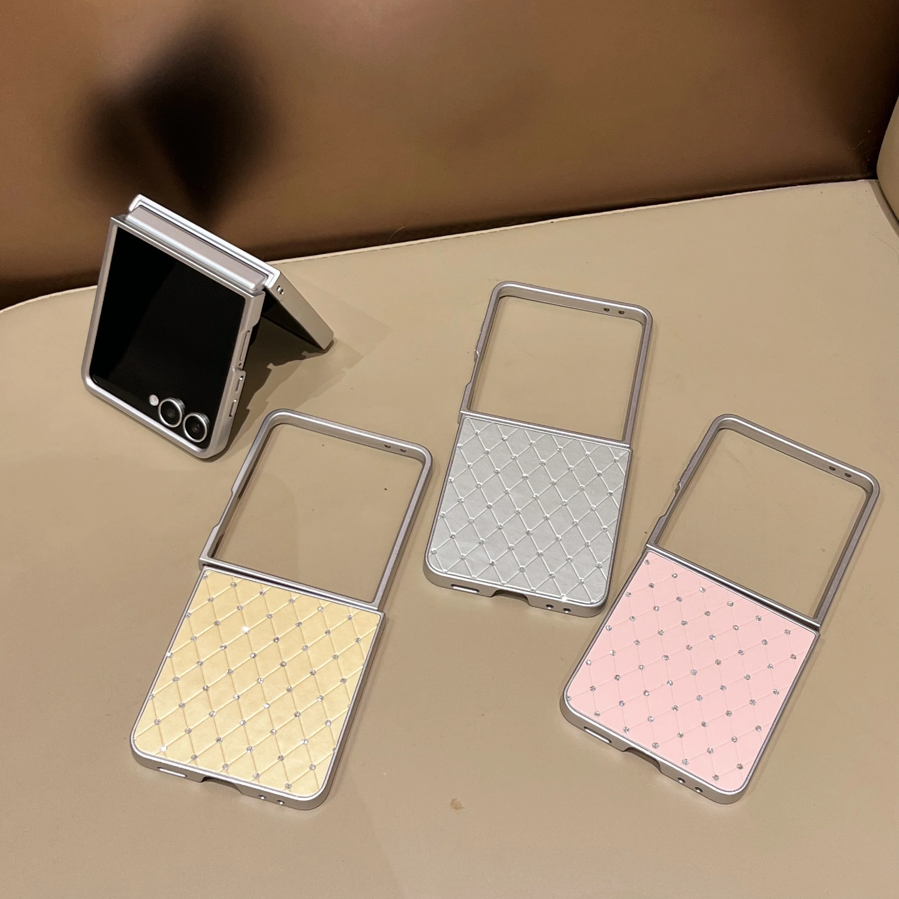 Silver Frame Grid Pattern Luxury Protective Case Jacket