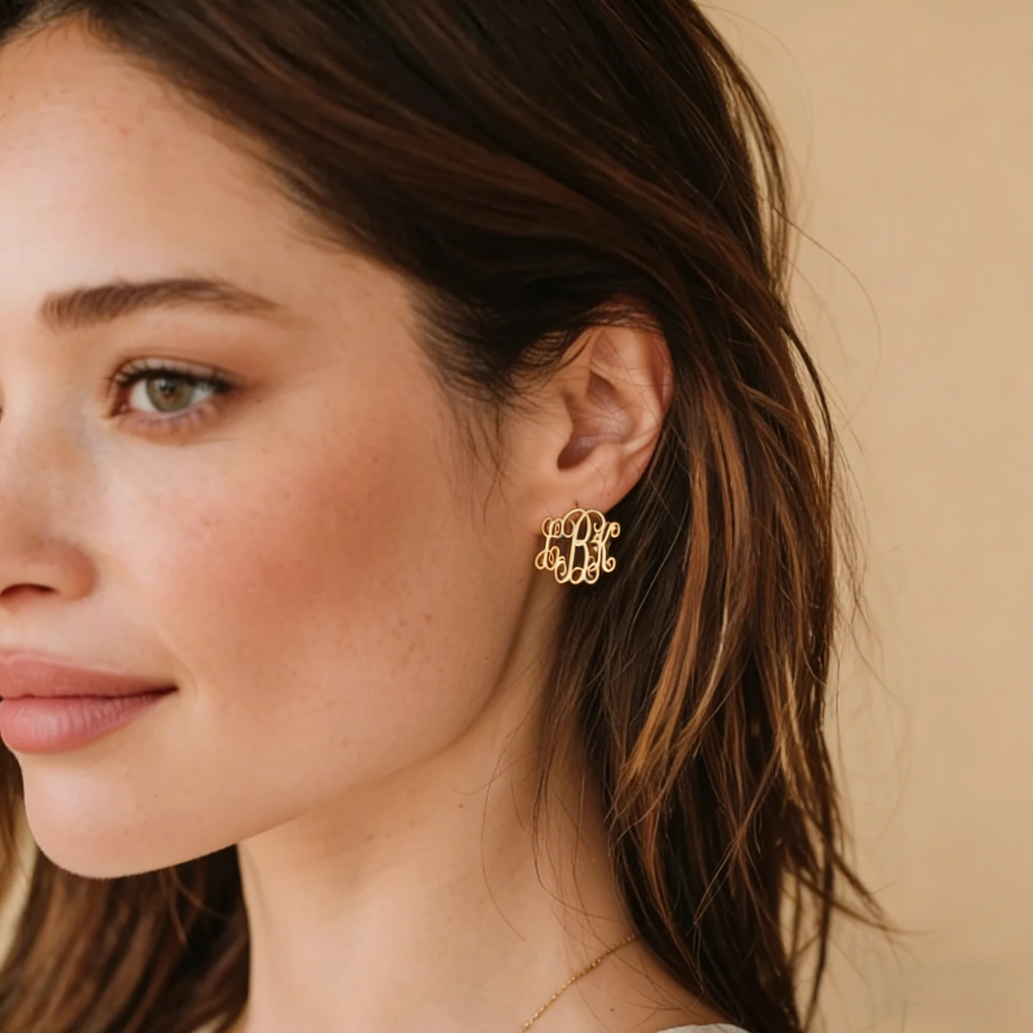 개인 맞춤형 모노그램 귀걸이 금도금 여성용 이니셜 귀걸이 필기체 문자 데인티..
