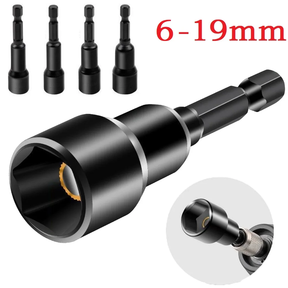 

6-19mm Impact Socket Magnetic Nut Screwdriver Deep Socket Adapter 1/4inch Hex Wrench Heads Electric Drill Bit Hand Tool