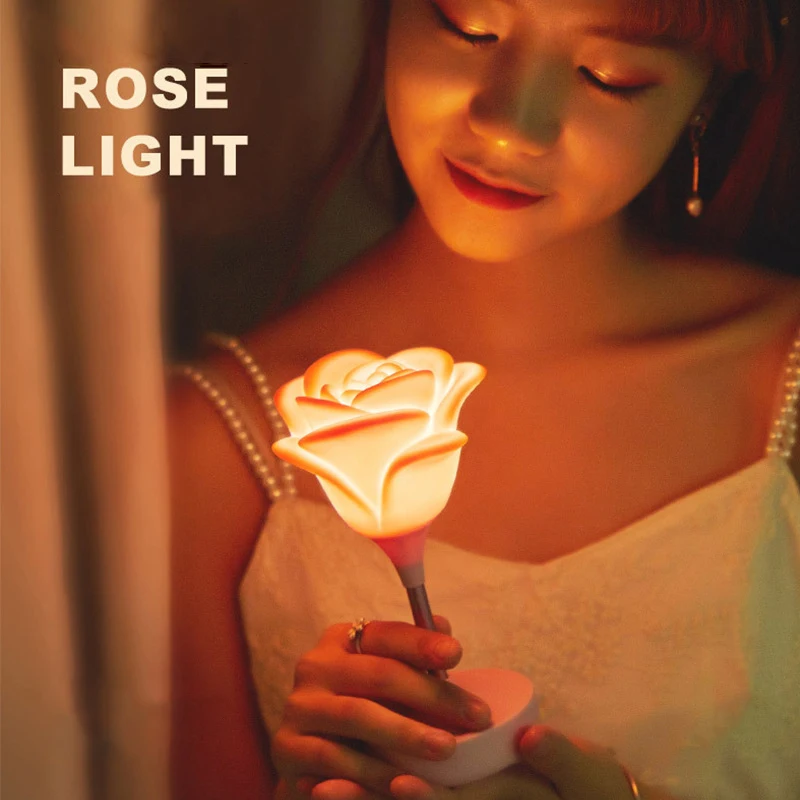 

Usb LED Charging Rose Flower Holiday Night Lights for Valentine's Day Wedding Party Christmas Wreath Silicone Lamp Decoration