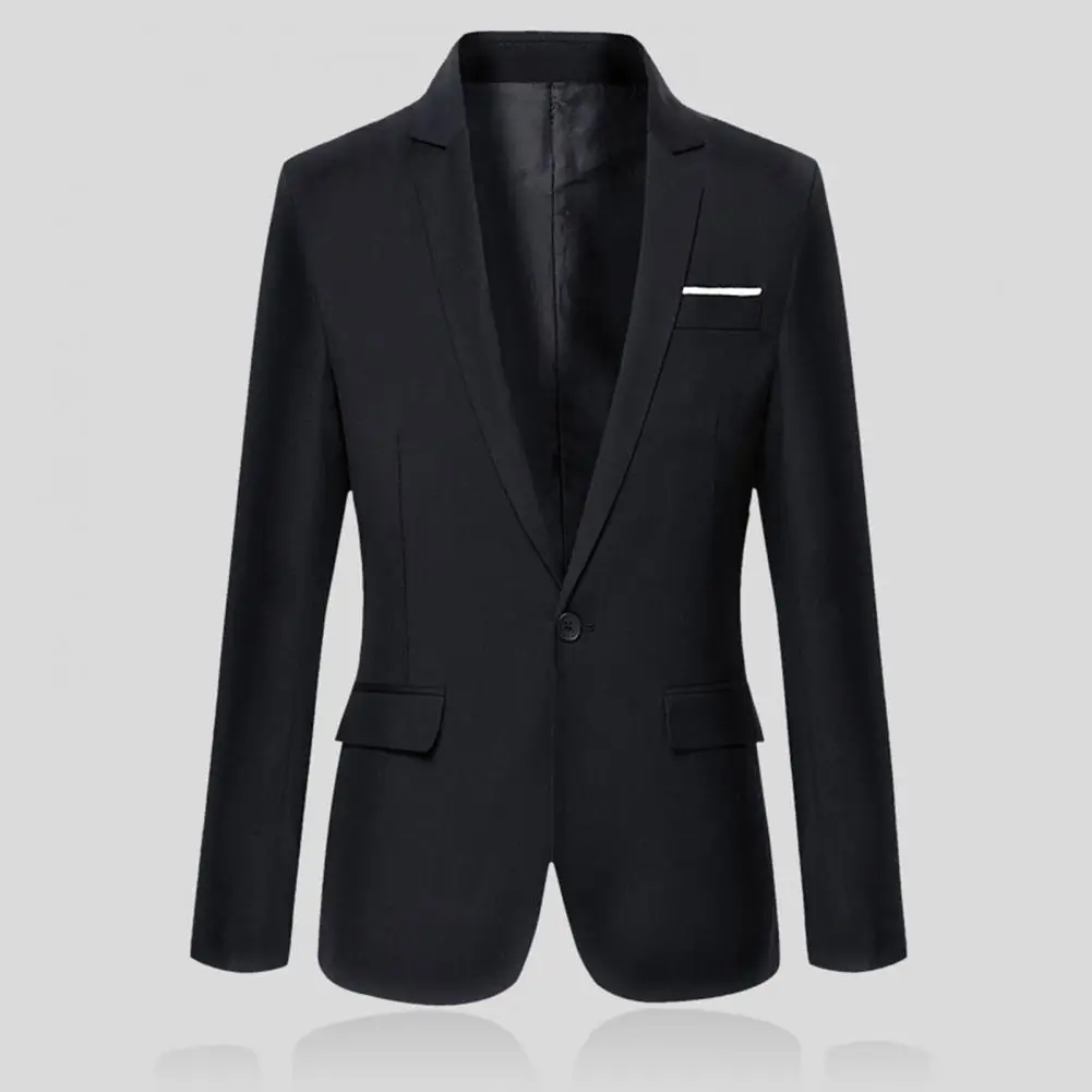 Men Solid Color Flap Pockets Suit Jacket Blazer Classic Casual Business Single Button Lapel Jacket men suit jacket