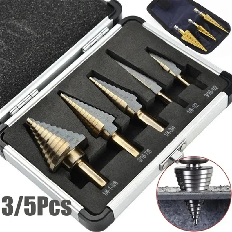 3/5/6 Pcs Step Drill Bit Titanium Milling Cutter Automatic Center Punch Saw Drill Bit Set for Woodworking Metal Core Hole Opener