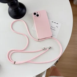 Shockproof Crossbody Phone Case with Adjustable Lanyard Strap and Soft Cover for Xiaomi 14 (Light pink)