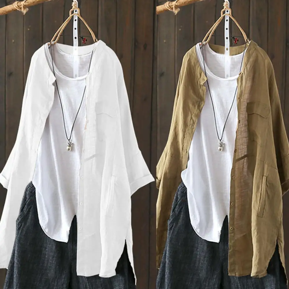 

Женская длинная рубашка, белая свободная дышащая блузка средней длины, однотонная простая блузка в Корейском стиле, весна-лето 2023