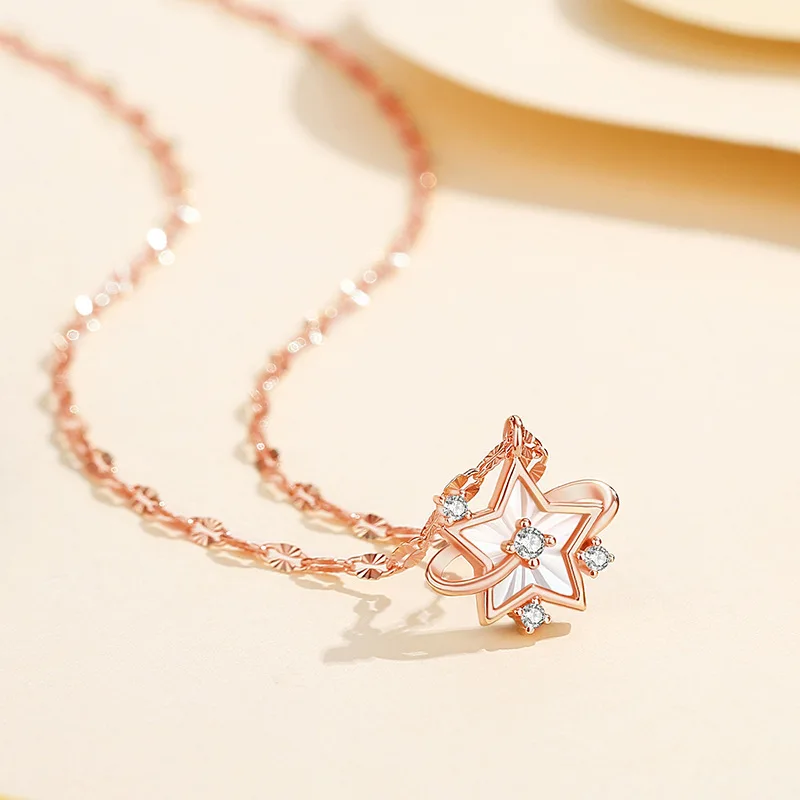 Rose Gold Star Pendant S925 Sterling Silver Necklace Chain For Women Jewelry
