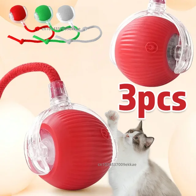 1~3pcs Cat Interactive Ball Toy Automatic Rolling Ball Tail Rechargeable Smart Pet Electric Toy Dog Cat Training Imitate Mouse