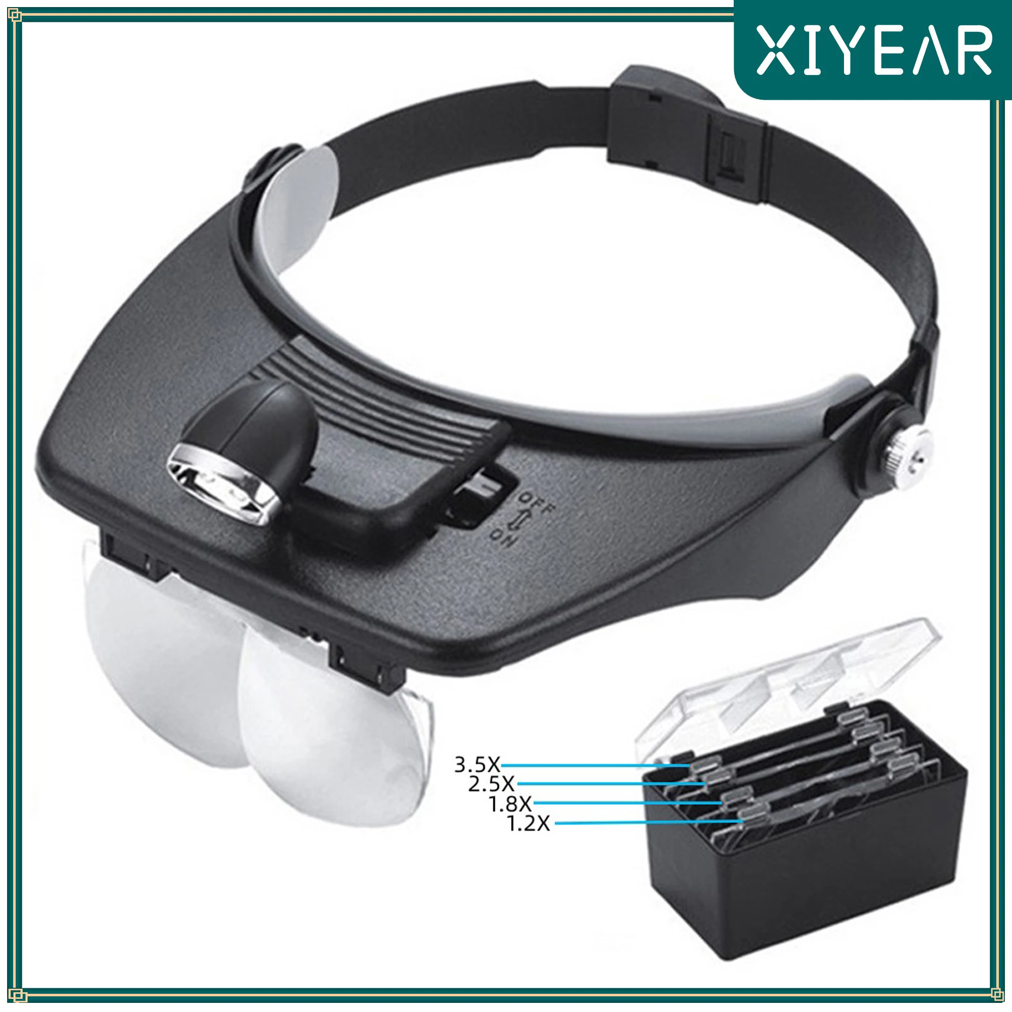 

Head Mount Magnifier With LED Jewelers Magnifying Glasses 1.2X 2X 1.8X 2.5X 3.5X Optical Jeweler Loupe Reading Magnifier