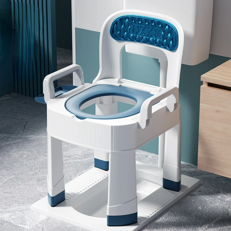 adjustable-height-potty-chair-non-slip-anti-rollover-pregnant-women's-commode-leather-backrest-portable-toilet-seat