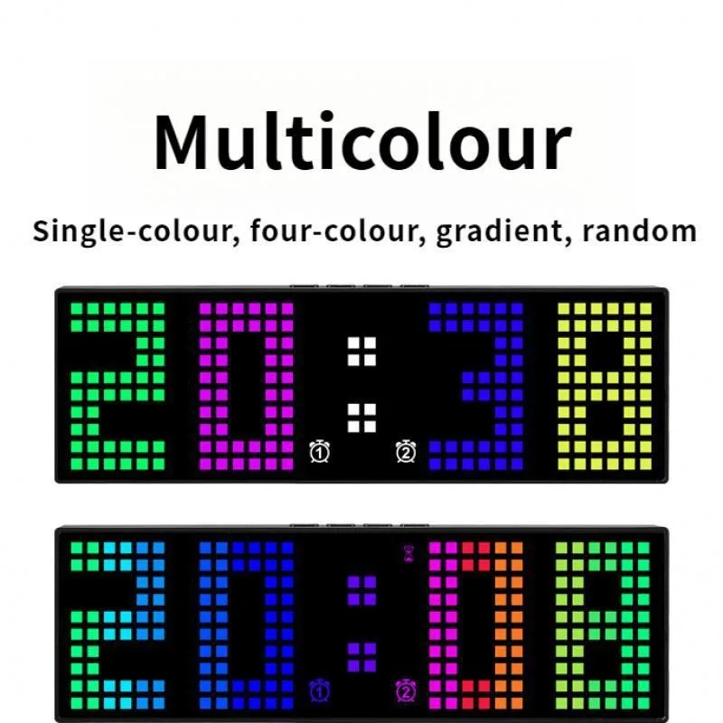 Description Picture 5 of itemUSB Powered RGB Digital Wall Clock Voice Control Date Snooze Table Clock 2 Alarms Timing Countdown 12/24H Electronic LED Clock