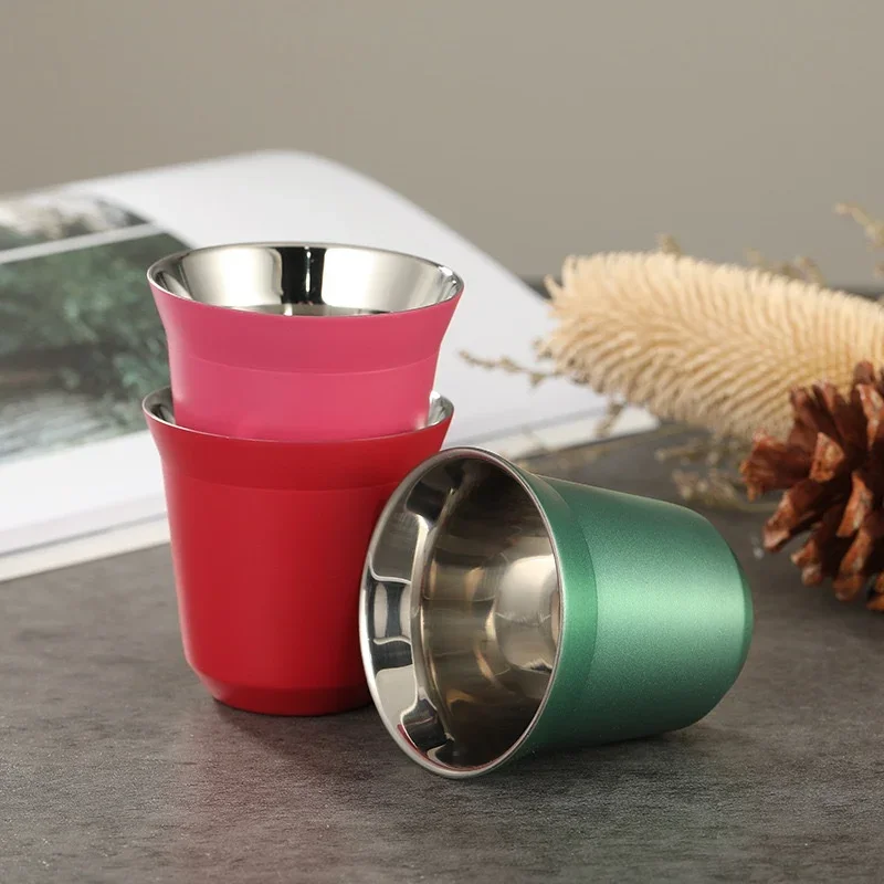 80ml Stainless Steel Mini Coffee Cup Summer New Simple Flat Bottom Cup Wall Heat-insulating Coffee Cup Portable Small Drink Cups