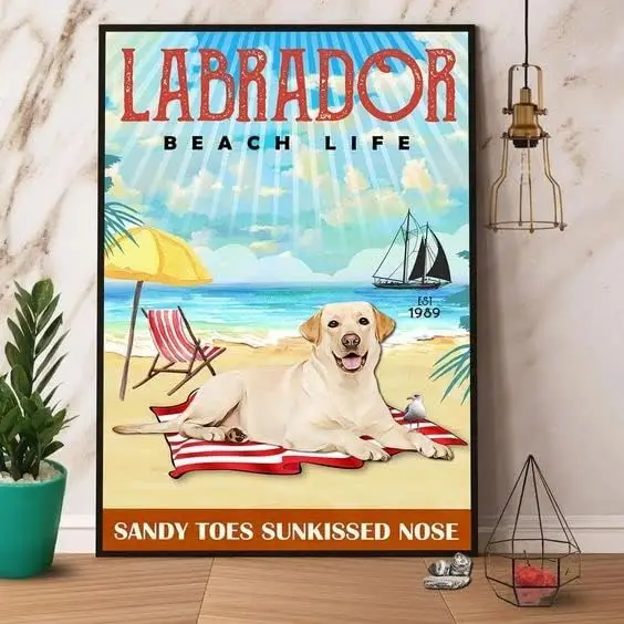 Cartello In Metallo Labrador Beach Life Labrador Retriever Targhe Da Cucina Vintage Decorazioni Da Parete Insegne In Alluminio Per Bar Di Casa