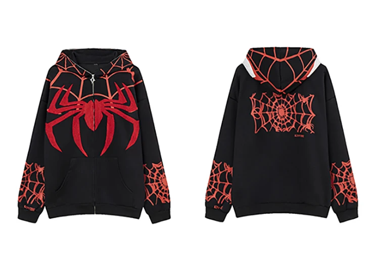 Spider Embroidery Hooded Jacket Coat Sd091efd9bf7349d7a94719cd0f78a0d08