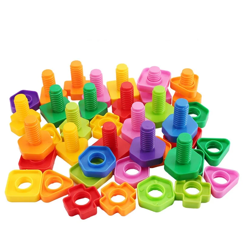 10 Set Screw Building Blocks Nut Shape Match Puzzle Toys For Children Infant Montessori Shape Color Recognize Educational Toys